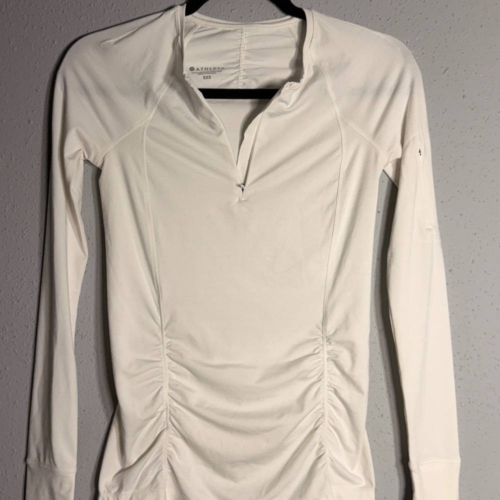 Athleta Women's White Ruched Long Sleeve Top